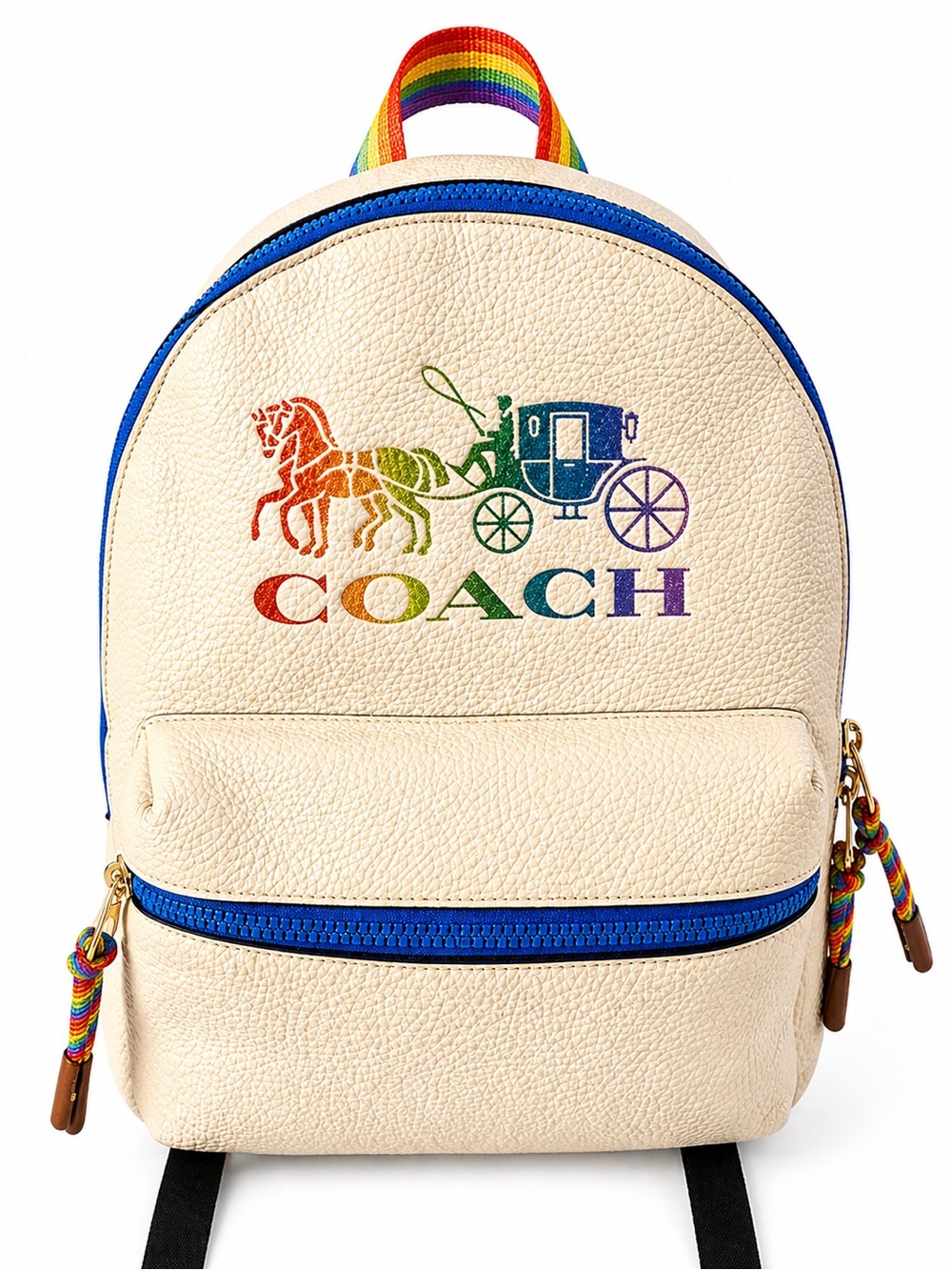 Coach Rainbow Pride Mini Backpack Pebbled Leather Off White NWOT